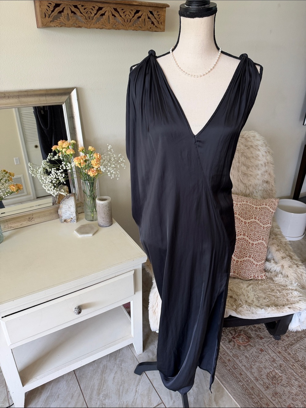 Maria Cornejo Black gothic satin Asymmetrical minimalist midi maxi slip Dress 6